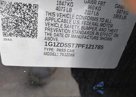 2023 Chevrolet Malibu Fwd 1Lt z USA, uszkodzony, nr VIN 1G1ZD5ST7PF121785